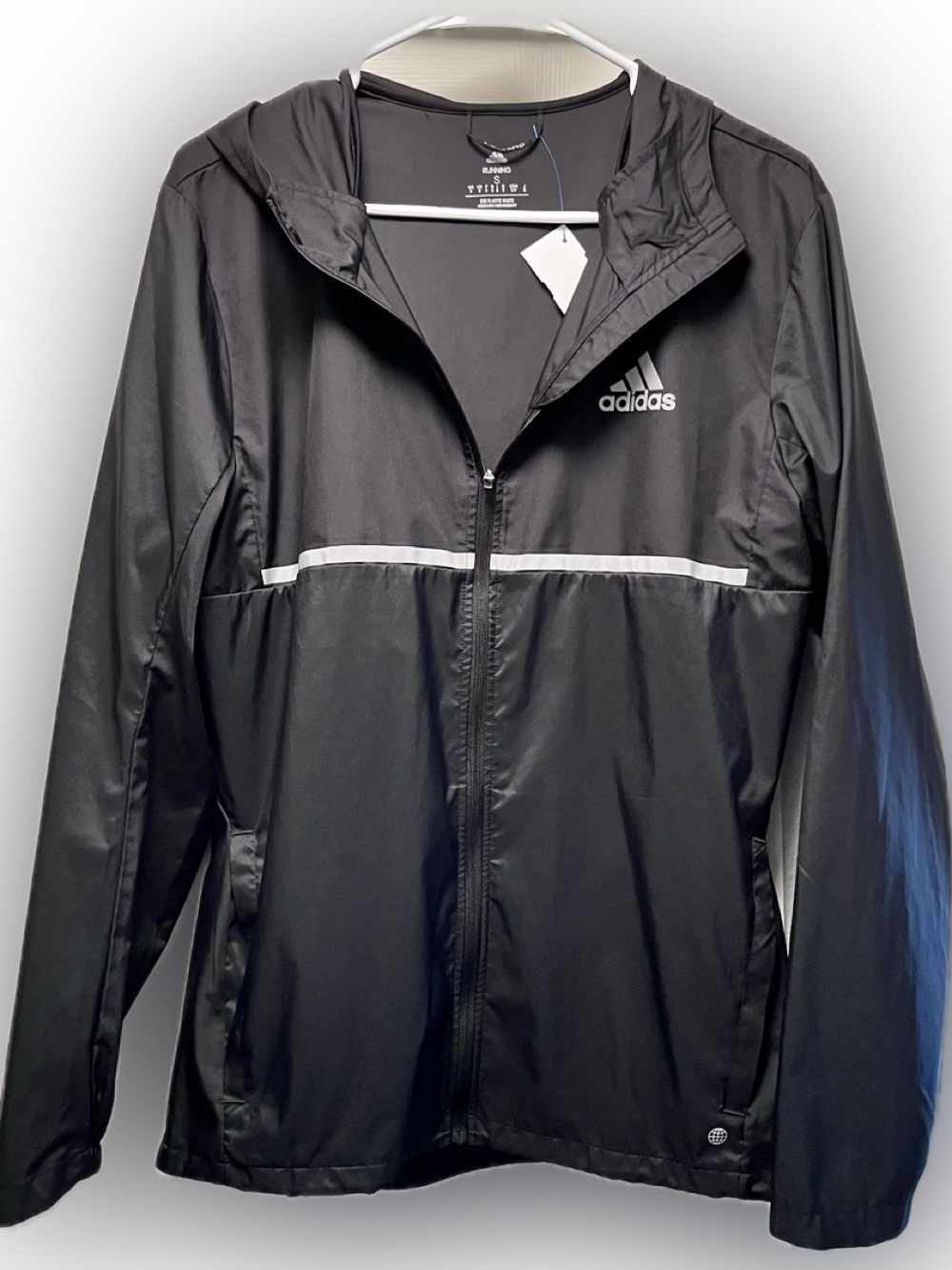 adidas Black Hooded Windbreaker with White Accent nwt oversized men’s small new